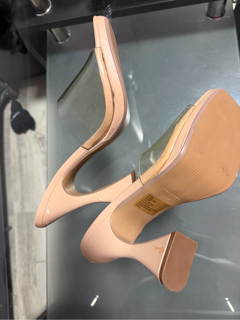 Steve Madden Blush Pink Block Heel Mules with Clear Strap